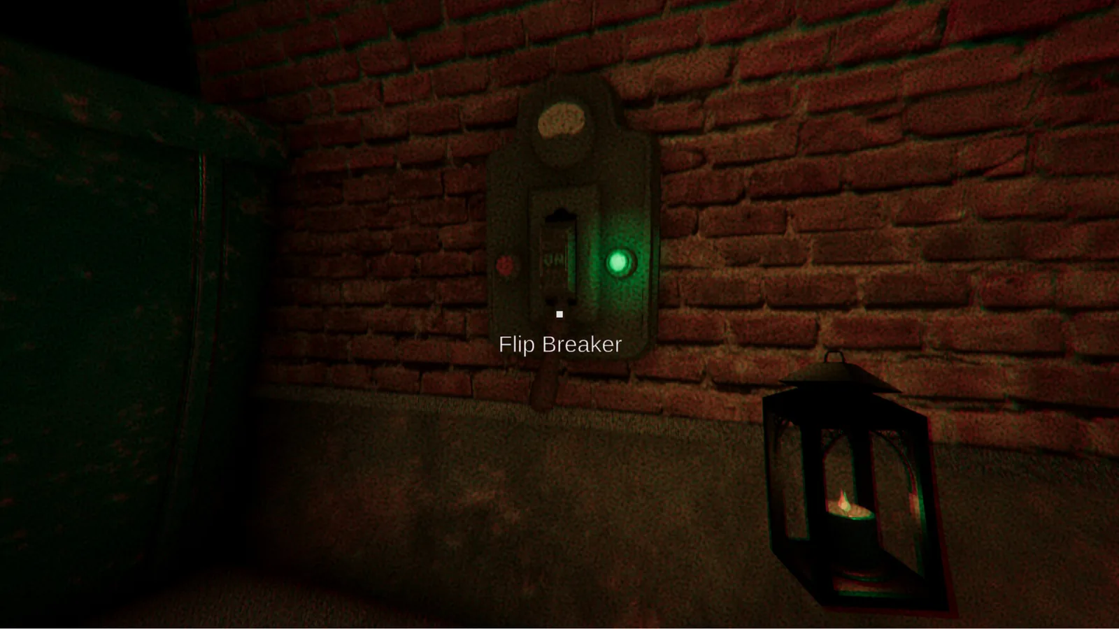 Joymaker: flipping a breaker on a brick wall by lantern light
