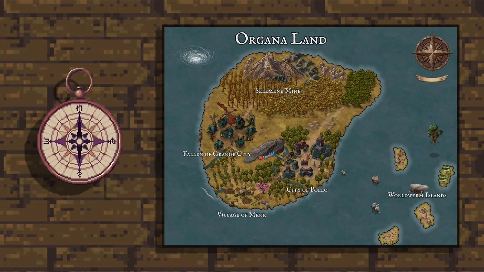 Map of Organa Land with Selemene Mine, Fallen of Grande City, City of Pollo, and Village of Mene